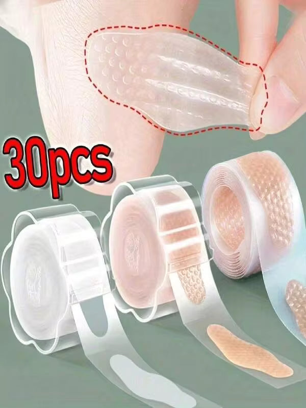 30pcs Waterproof Gel Pads, Prevent Blisters & Relieve Heel Pain, Suitable For Sports & Hiking Shoes Insoles, Transparent Textured Design Precisely Relieves Discomfort, Soft Patch Design, Light Beige